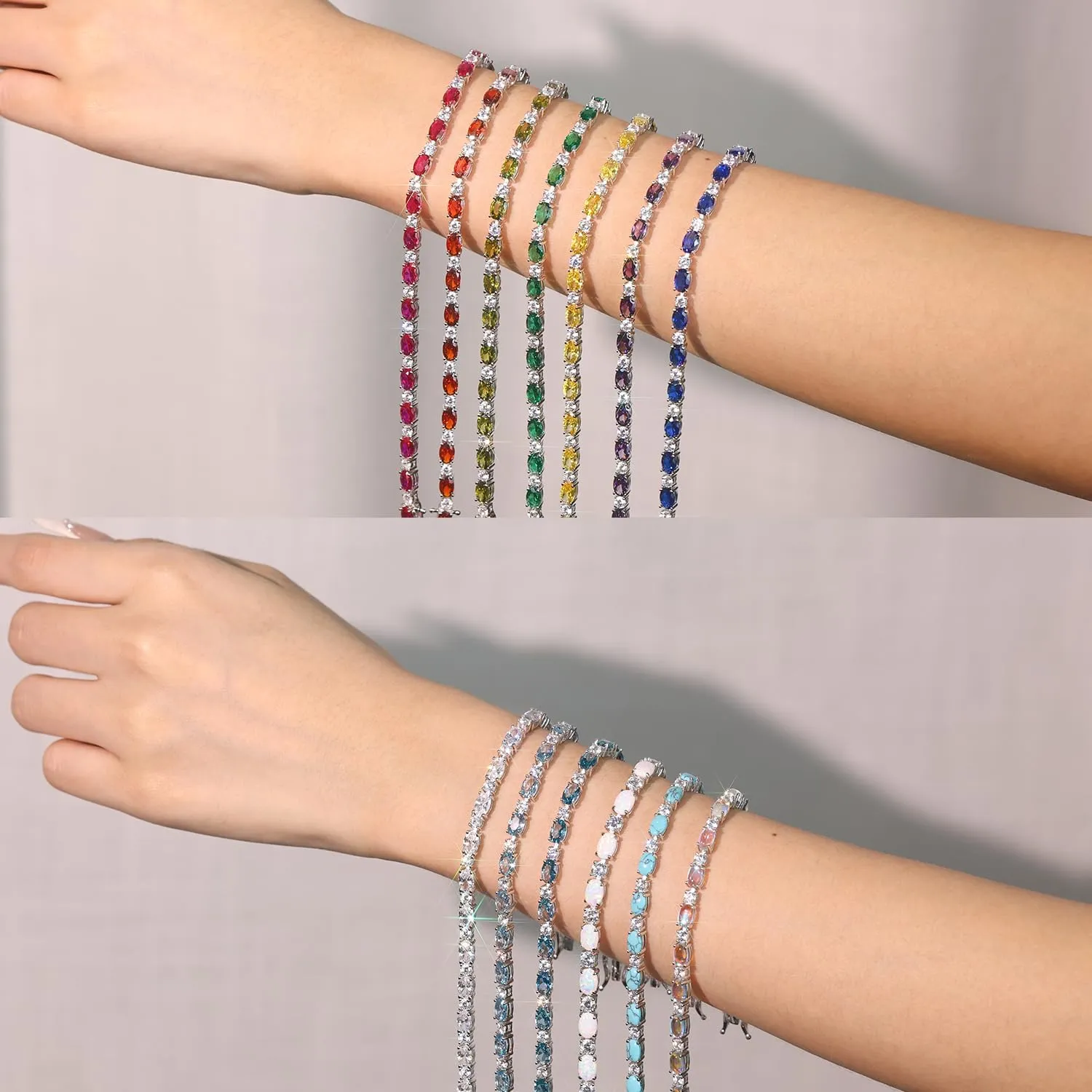 FANCIME Birthstone Bracelets Sterling Silver Tennis Bracelets Charm Fine Jewelry Mother's Day Birthday Gifts for Women Mom 7"