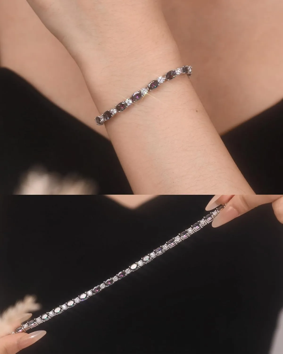 FANCIME Birthstone Bracelets Sterling Silver Tennis Bracelets Charm Fine Jewelry Mother's Day Birthday Gifts for Women Mom 7"