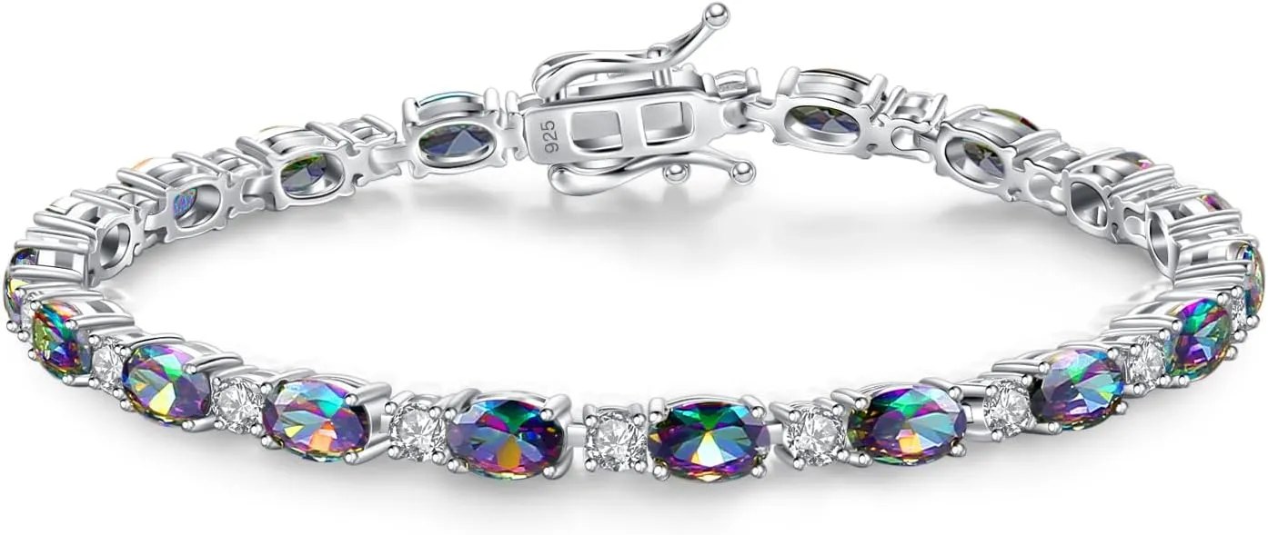 FANCIME Birthstone Bracelets Sterling Silver Tennis Bracelets Charm Fine Jewelry Mother's Day Birthday Gifts for Women Mom 7"