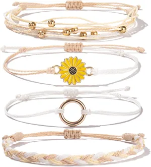 FANCY SHINY Sunflower String Bracelet Handmade Braided Rope Charms Boho Surfer Bracelet for Women Easter Gifts