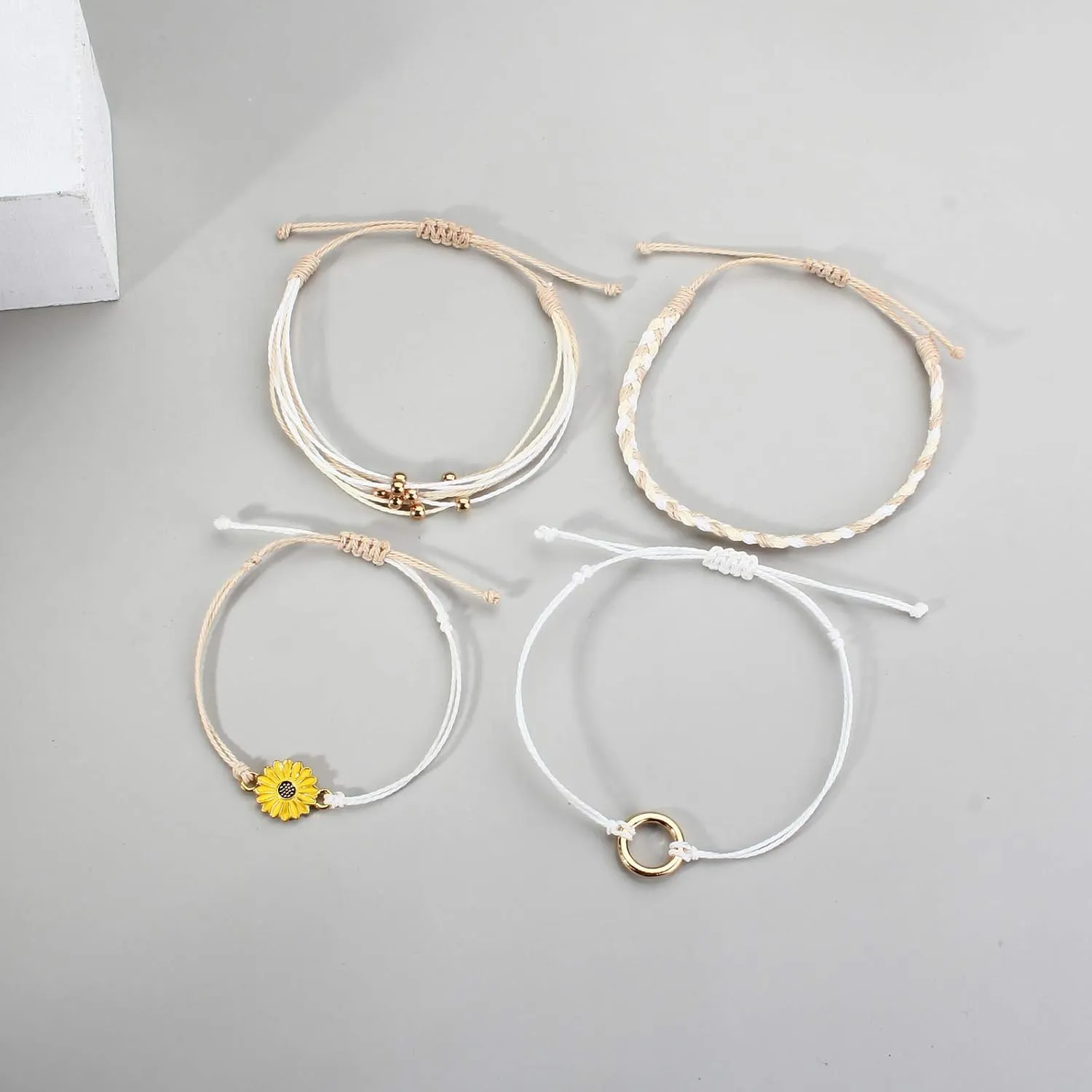 FANCY SHINY Sunflower String Bracelet Handmade Braided Rope Charms Boho Surfer Bracelet for Women Easter Gifts