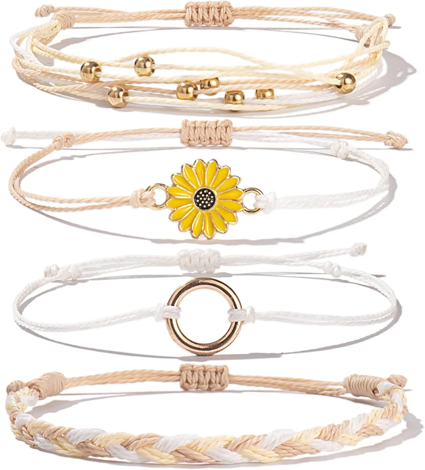 FANCY SHINY Sunflower String Bracelet Handmade Braided Rope Charms Boho Surfer Bracelet for Women Easter Gifts