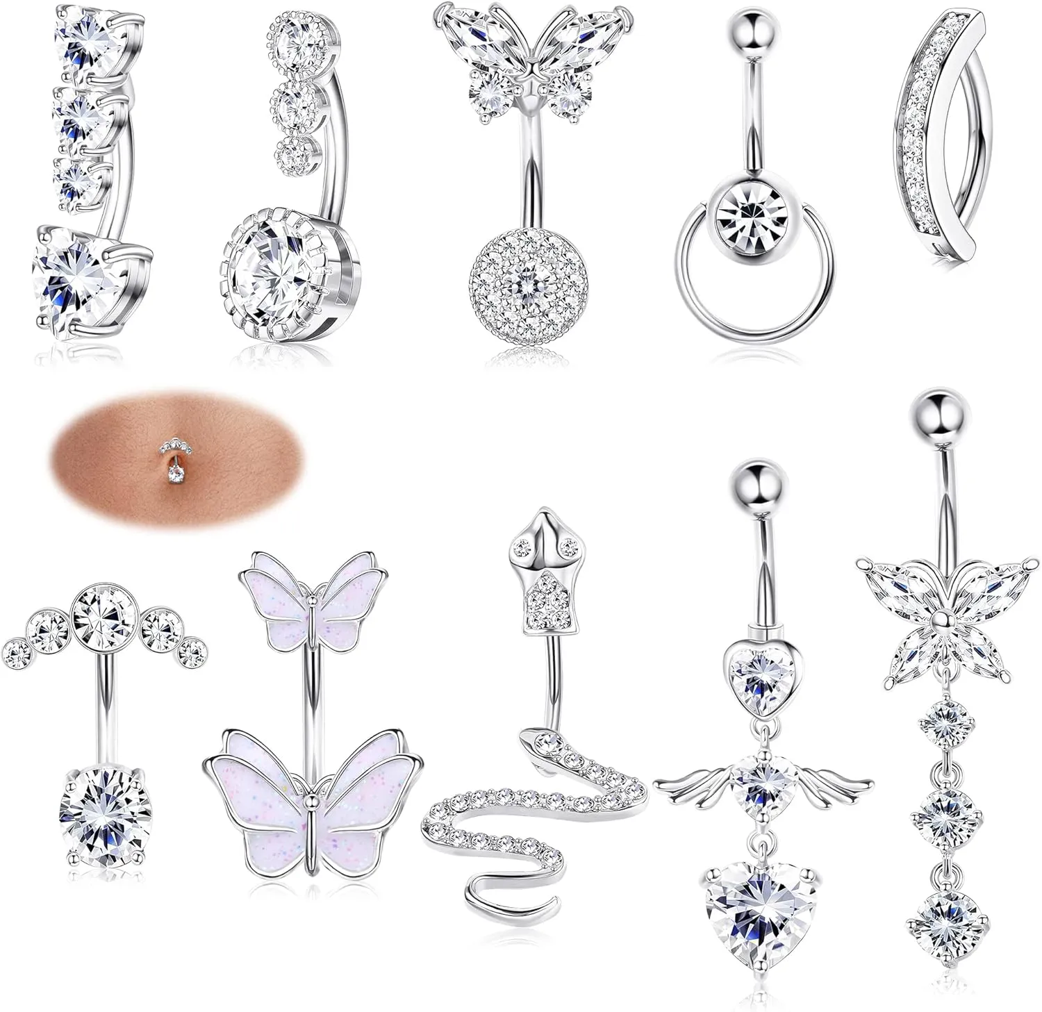 FASACCO 14G Belly Button Rings - Butterfly Snake Piercing Jewelry