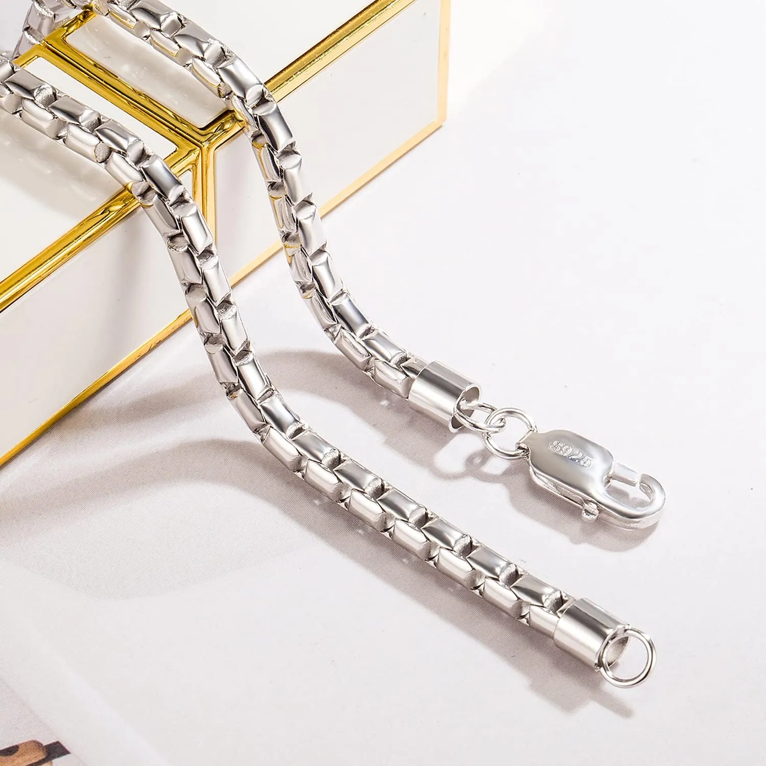 Fashion Men 925 Sterling Silver Necklace Italy 5MM Square Rolo Link Round Box Chain Chokers 18 "20" 22 "24" 26" Fine Jewelry Gift
