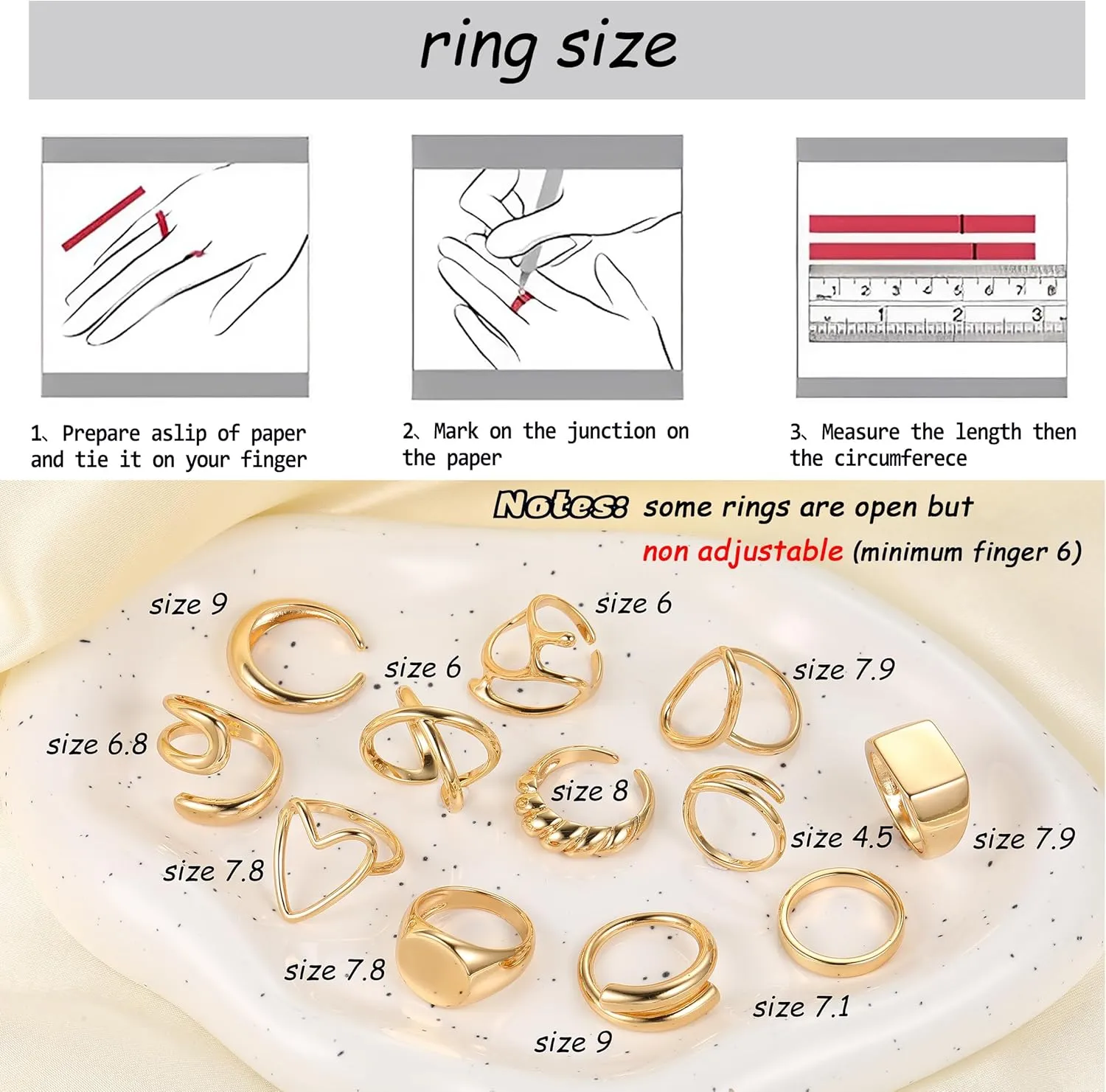 FAXHION 12PCS Gold Stackable Rings Set for Women, 18K Gold Plated Open Stacking Knuckle Ring, Adjustable Chunky Signet Rings for Gift