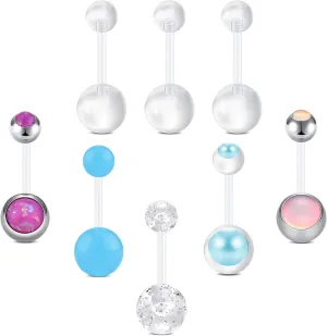 FECTAS Plastic Belly Button Rings Navel Rings for Maternity Pregnancy Sport Pregnant Women Flexible Clear Belly Piercing Retainers 10mm