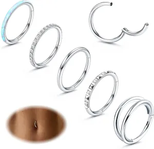FIBO STEEL 5 PCS     Stainless Steel Navel Rings for Women   Double     Belly Button Rings Belly Piercing Jewelry Navel Rings   