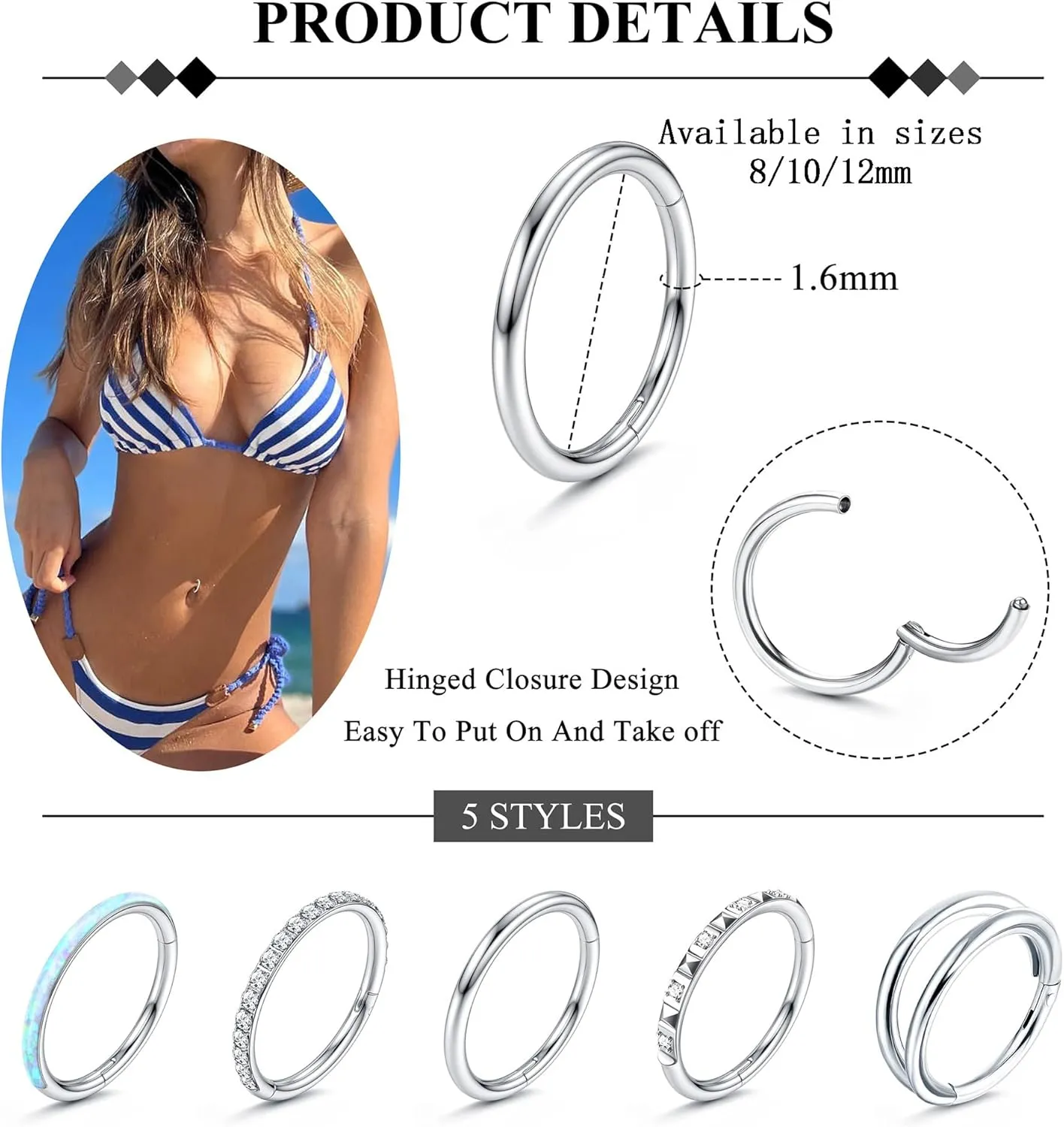 FIBO STEEL 5 PCS     Stainless Steel Navel Rings for Women   Double     Belly Button Rings Belly Piercing Jewelry Navel Rings   