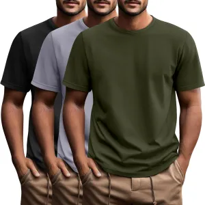 Ficerd 3 Pack Men's Big and Tall Shirts Short Sleeve Cotton Tee Crew Neck Basic Casual Top Loose Fit Summer T Shirts