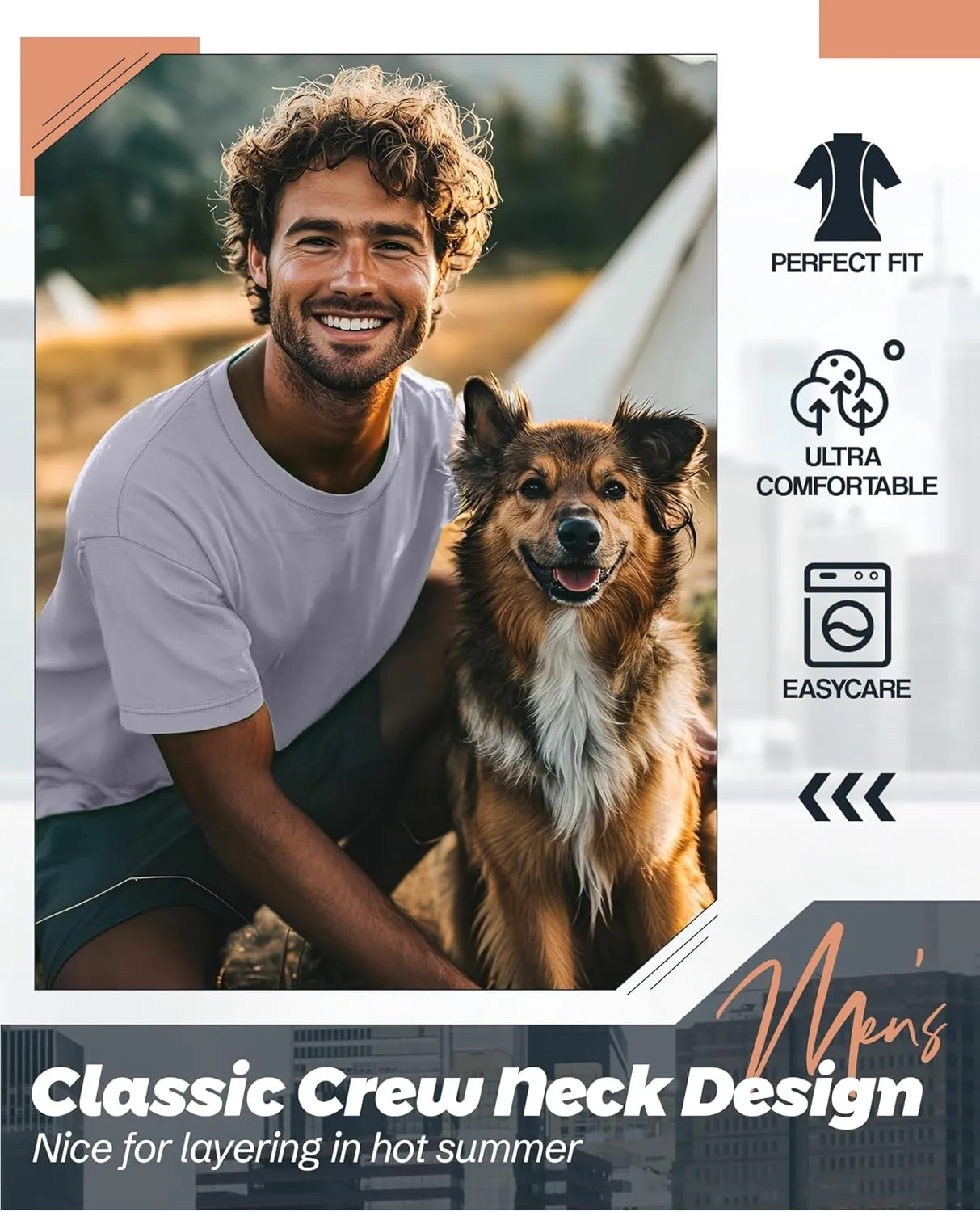 Ficerd 3 Pack Men's Big and Tall Shirts Short Sleeve Cotton Tee Crew Neck Basic Casual Top Loose Fit Summer T Shirts