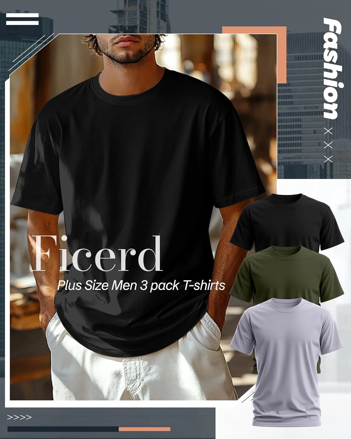 Ficerd 3 Pack Men's Big and Tall Shirts Short Sleeve Cotton Tee Crew Neck Basic Casual Top Loose Fit Summer T Shirts