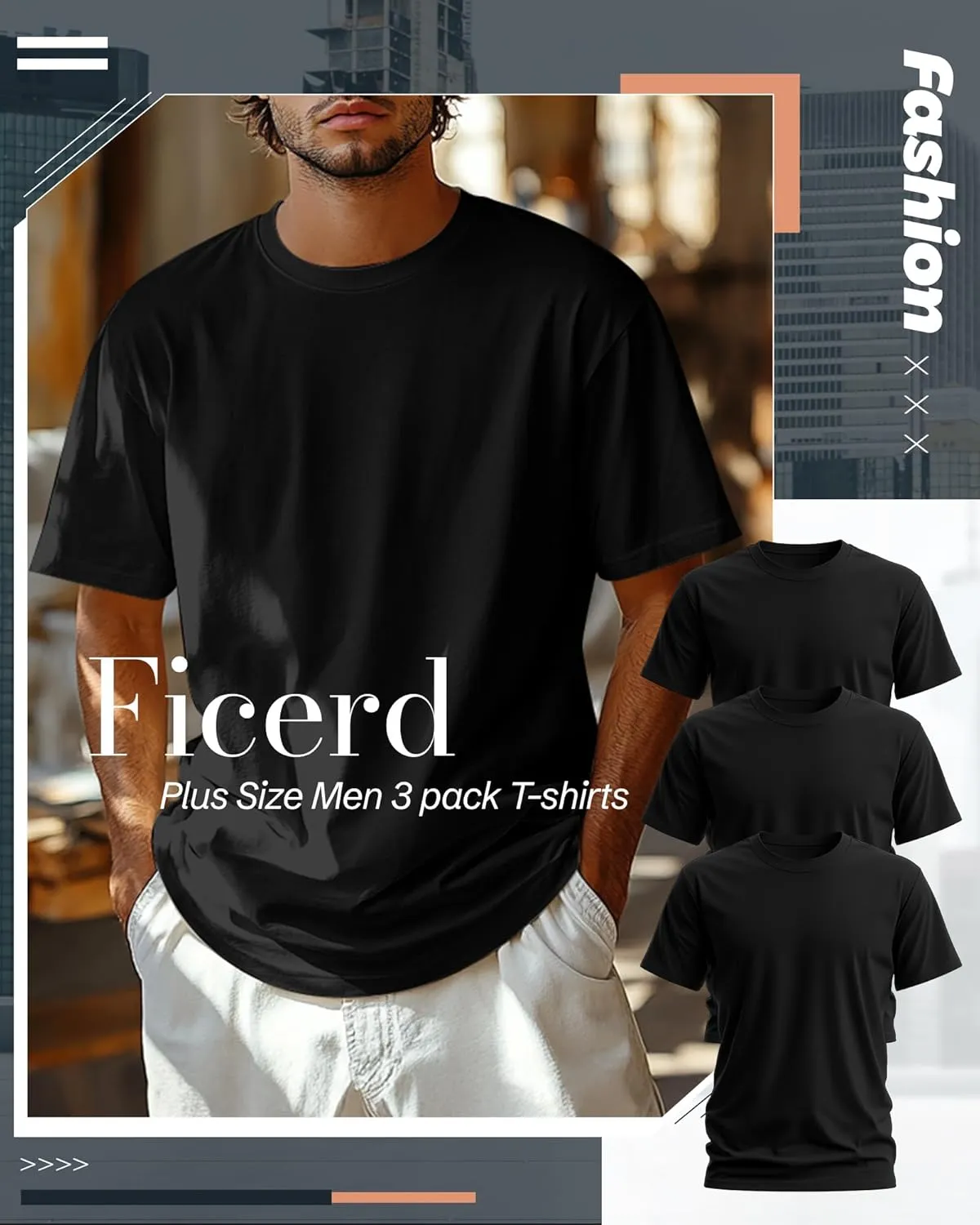 Ficerd 3 Pack Men's Big and Tall Shirts Short Sleeve Cotton Tee Crew Neck Basic Casual Top Loose Fit Summer T Shirts
