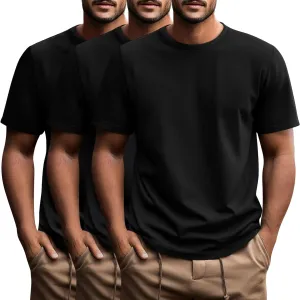 Ficerd 3 Pack Men's Big and Tall Shirts Short Sleeve Cotton Tee Crew Neck Basic Casual Top Loose Fit Summer T Shirts