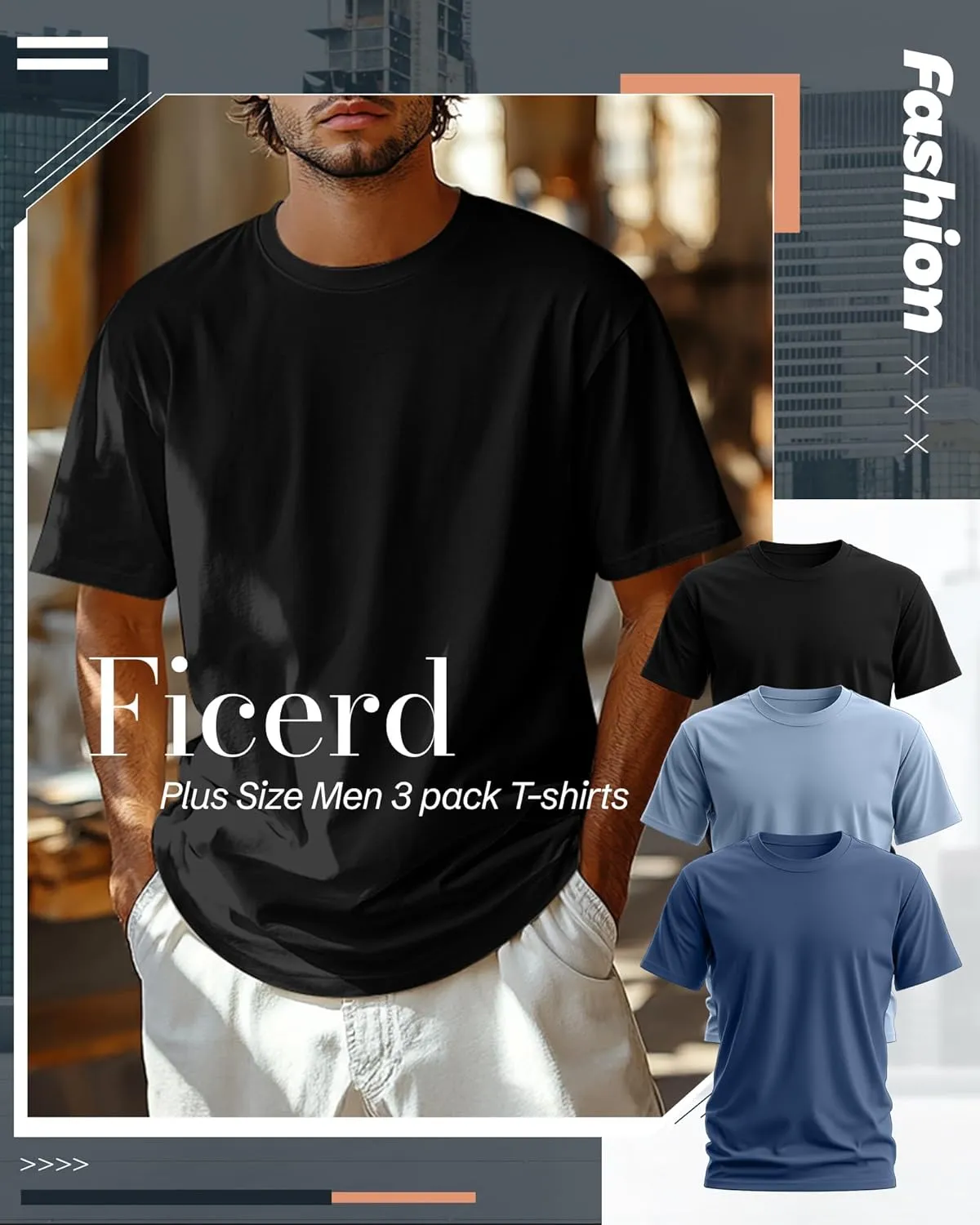 Ficerd 3 Pack Men's Big and Tall Shirts Short Sleeve Cotton Tee Crew Neck Basic Casual Top Loose Fit Summer T Shirts