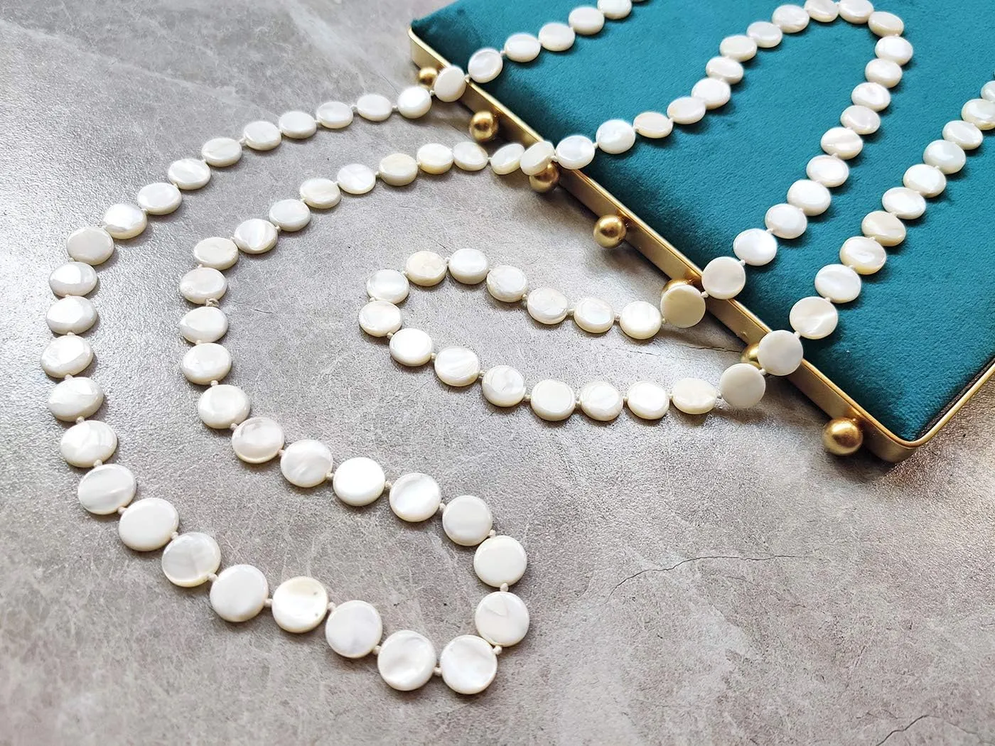 Firstmeet Flat Round Coin Shell Beads Long Knotted Necklace Natural Mother of Pearl Handmade Jewelry For Women