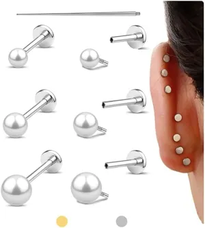 Flat Back Earrings Stud : 14K Gold Filled Titanium Surgical Steel Earrings Hypoallergenic for Women Men 18G Cartilage Helix Tragus Conch Medusa Piercing Jewelry Dainty Stud Earring Set 3 Pair