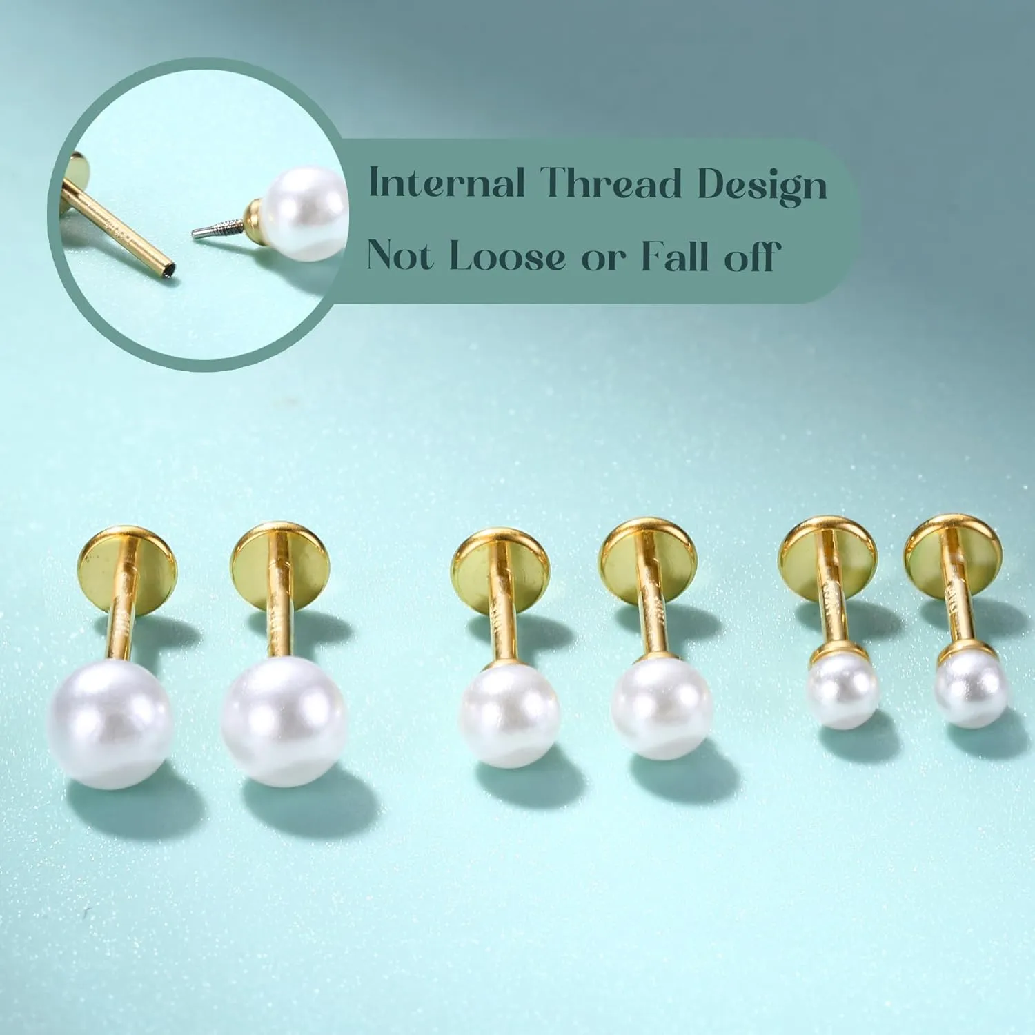 Flat Back Earrings Stud : 14K Gold Filled Titanium Surgical Steel Earrings Hypoallergenic for Women Men 18G Cartilage Helix Tragus Conch Medusa Piercing Jewelry Dainty Stud Earring Set 3 Pair