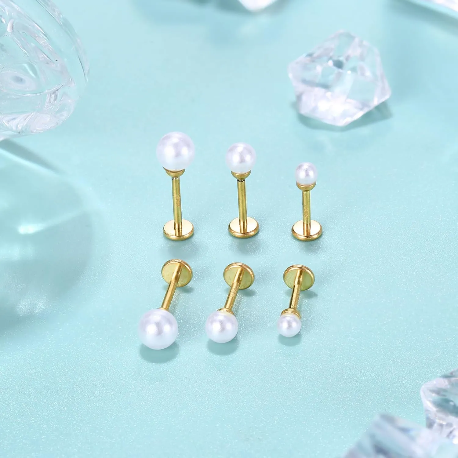 Flat Back Earrings Stud : 14K Gold Filled Titanium Surgical Steel Earrings Hypoallergenic for Women Men 18G Cartilage Helix Tragus Conch Medusa Piercing Jewelry Dainty Stud Earring Set 3 Pair