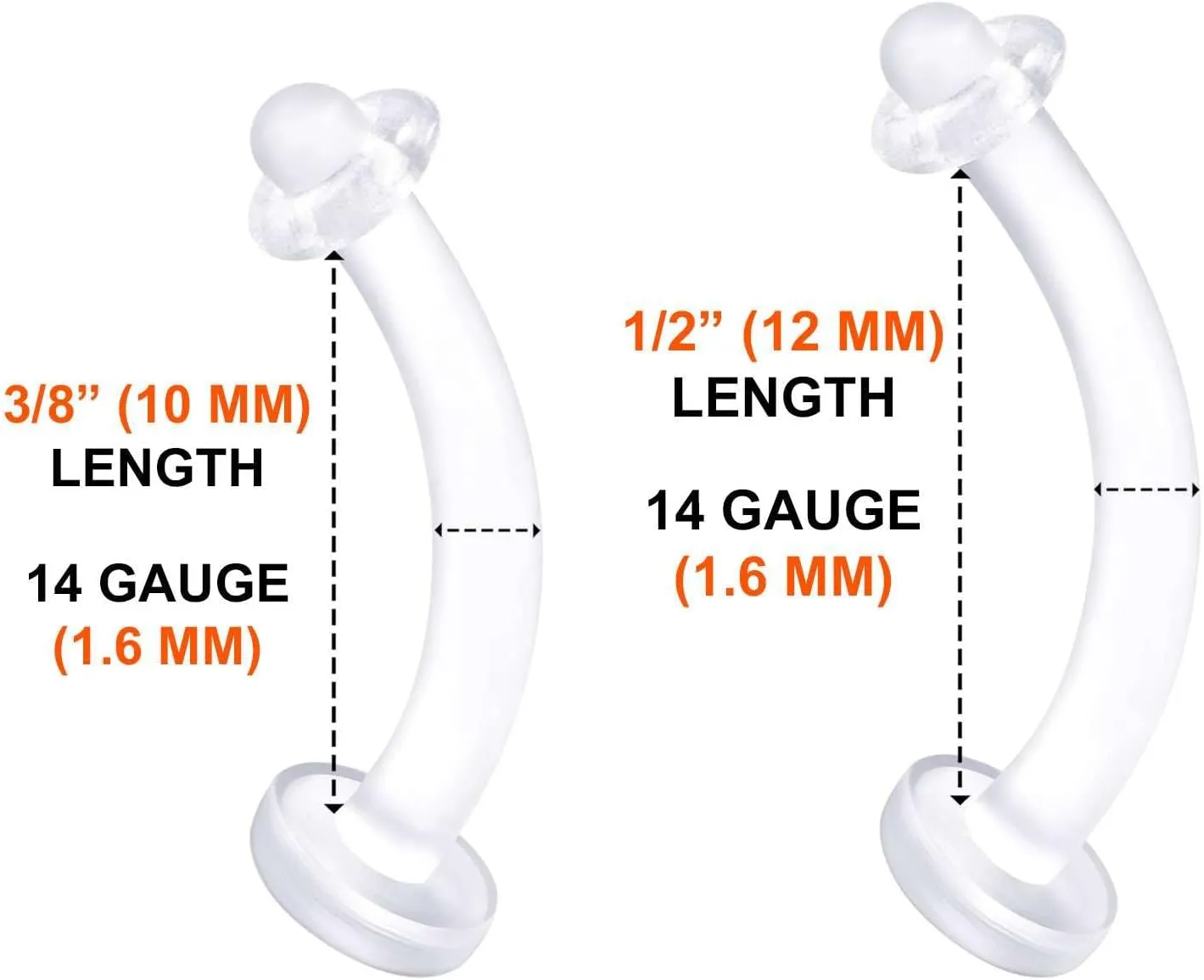 Flexible Acrylic Clear Belly Button Ring Retainer 14 Gauge Navel Bar Earrings Piercing Jewelry See More Sizes