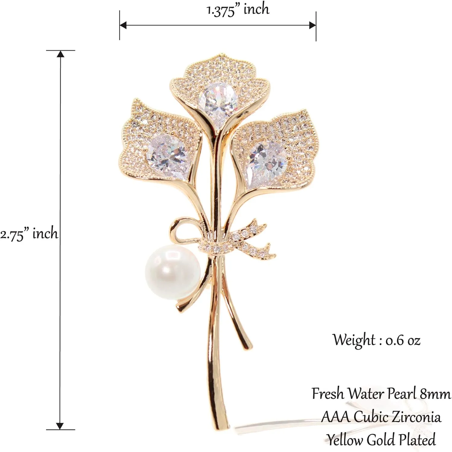 Flower Lily Brooch Pin Cubic Zirconia Pearl Setting Jewelry for Wedding Bridal Formal Fashion Look