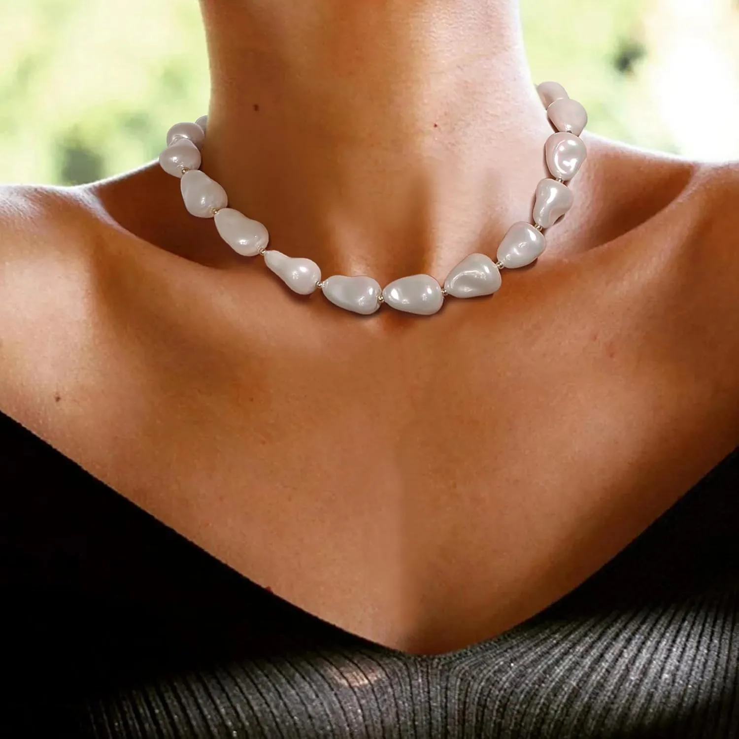Flyonce Baroque Pearl/Shell Necklace for Women Chunky Dainty Irregular Large Cream Simulated Pearls Choker Necklaces Jewelry Gifts
