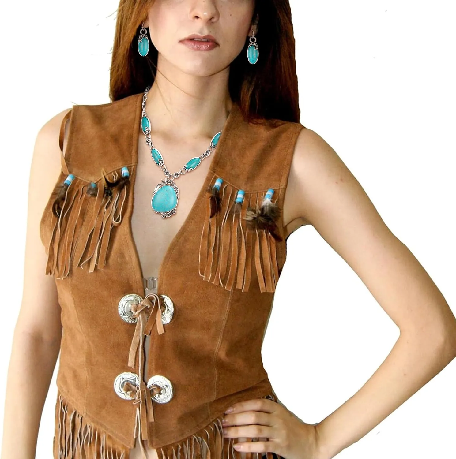 Flyonce Blue Turquoise Necklace for Women, Vintage Boho Western Style Chunky Turquoise Statement Bib Collar Necklaces with Earrings Fashion Jewelry