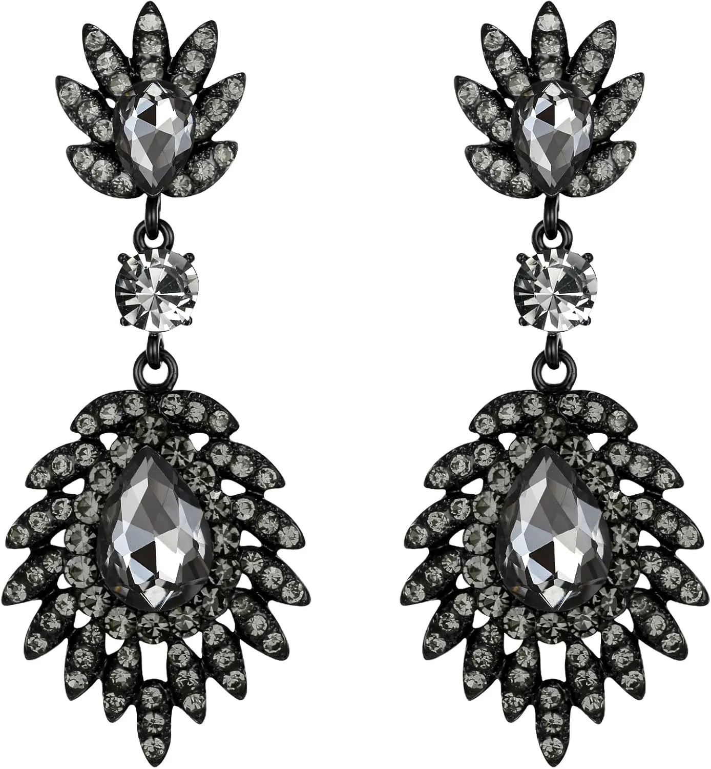 Flyonce Bridal Crystal Dangle Earrings for Women, Sparkly Rhinestone Vintage Style Art Deco Pierced Drop Earring Wedding Prom Party Jewelry for Brides Bridesmaid