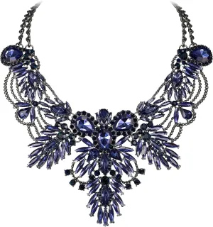 Flyonce Chunky Statement Collar Necklace for Women Rhinestone Crystal Vintage Floral Leaf Drop Costume Jewelry