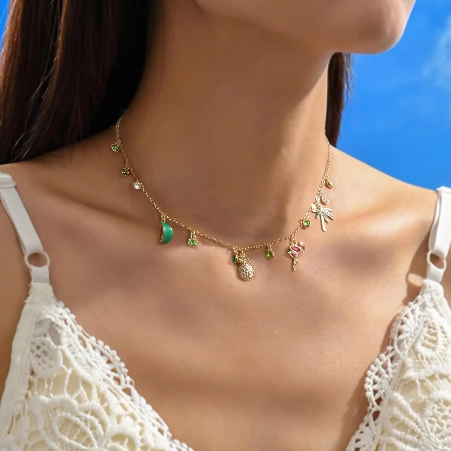 Flyonce Gold Charm Choker Necklace Boho Tropical Style Western Jewelry for Women Dainty Necklaces Country Concert Outfits for Women Summer Beach Fashion Jewelry