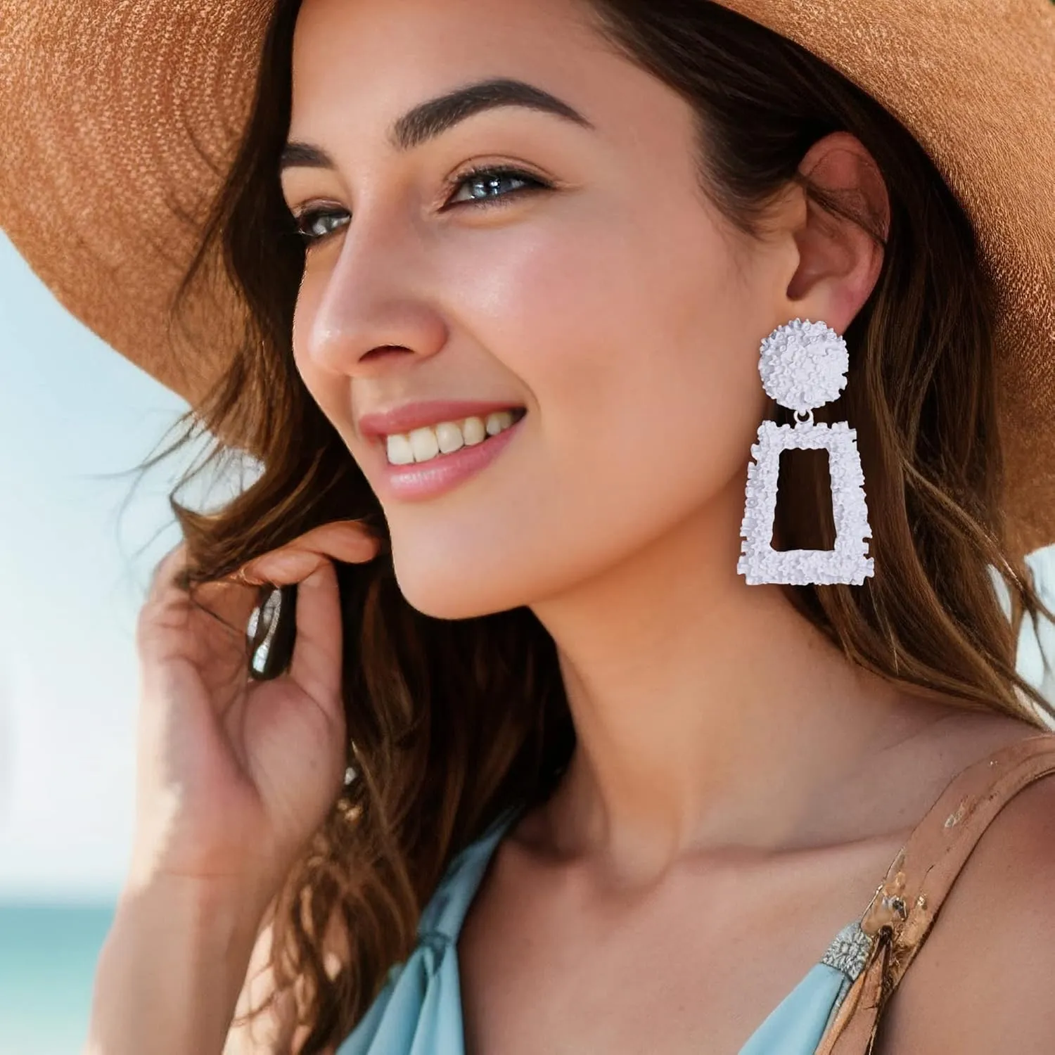 Flyonce Metal Statement Rectangle Geometric Earrings, Large Square Drop Dangle Earrings for Women