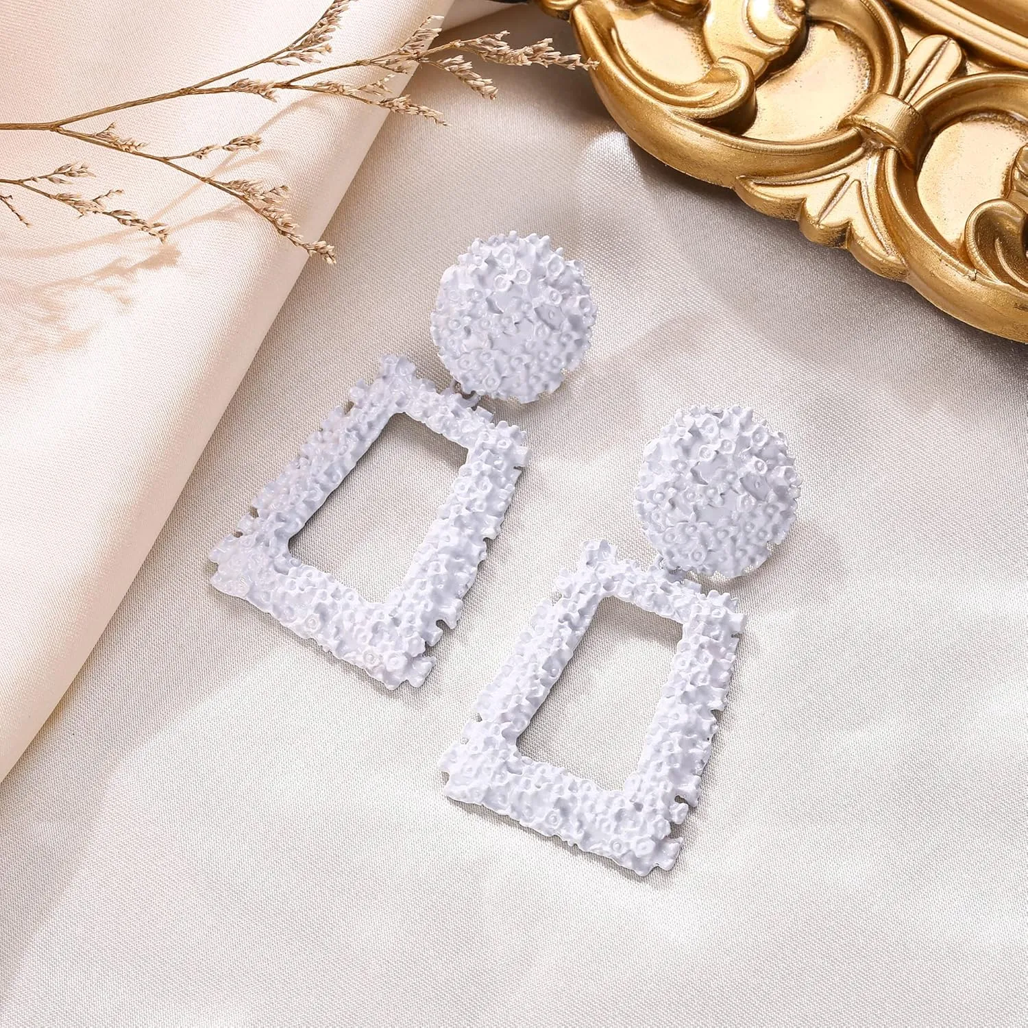 Flyonce Metal Statement Rectangle Geometric Earrings, Large Square Drop Dangle Earrings for Women