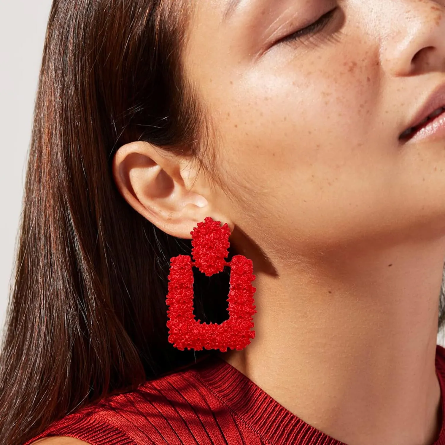 Flyonce Metallic Earrings for Women, Large Rectangle Square Geometric Metal Statement Drop Dangle Earring