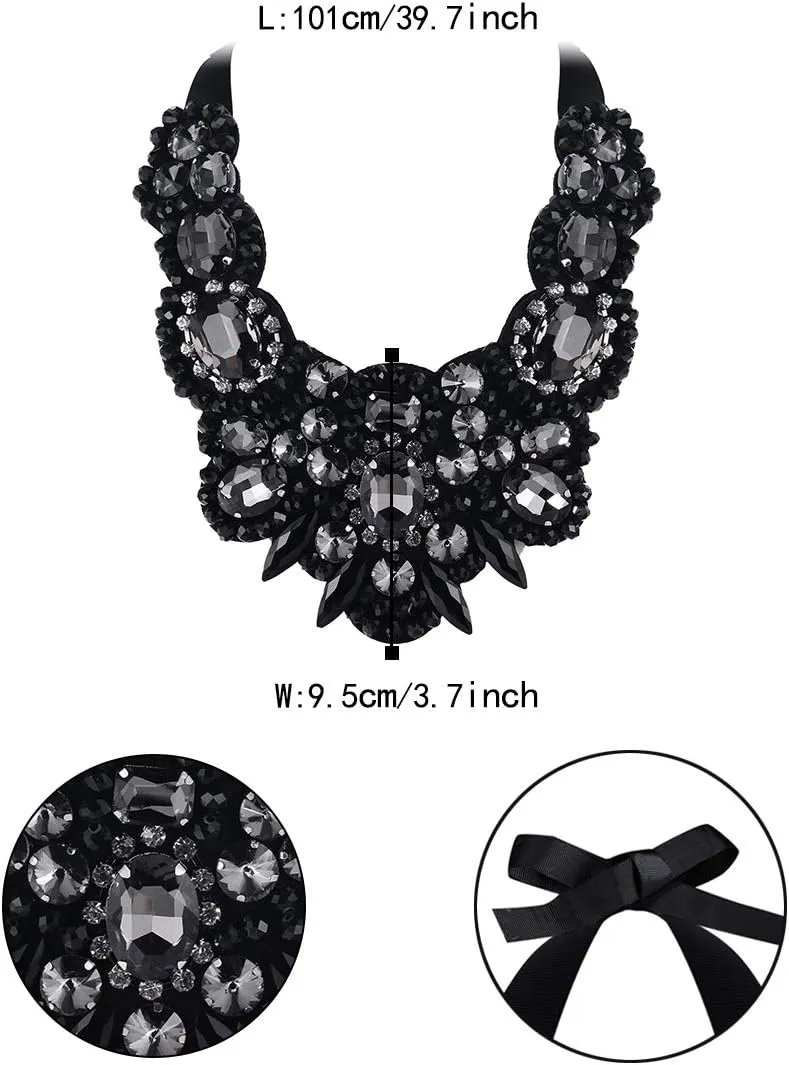Flyonce Rhinestone Crystal Bib Chunky Collar Statement Necklace for Women Costume Jewelry