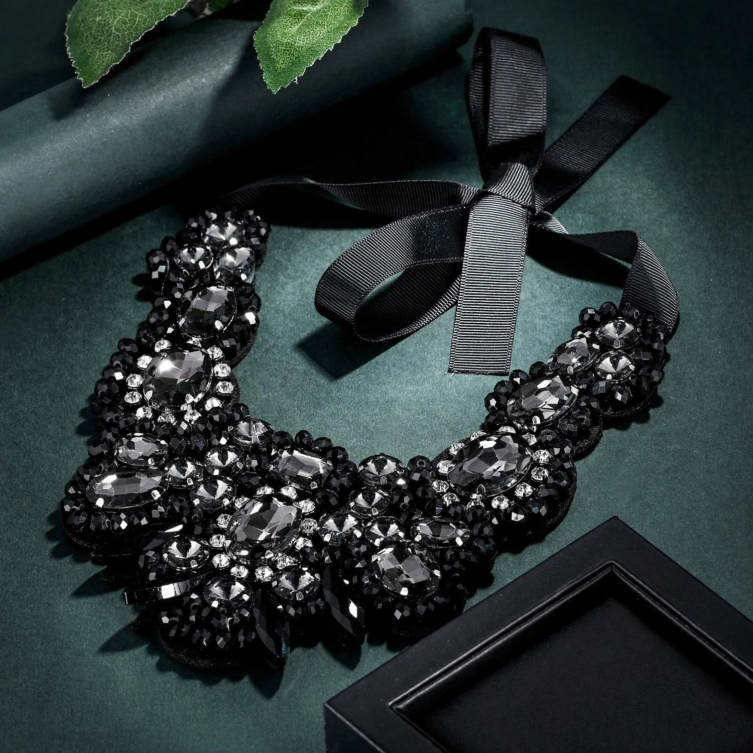 Flyonce Rhinestone Crystal Bib Chunky Collar Statement Necklace for Women Costume Jewelry