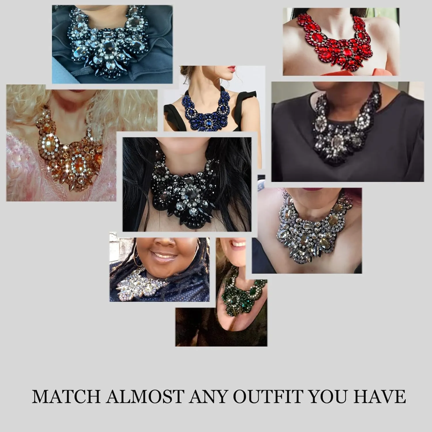 Flyonce Rhinestone Crystal Bib Chunky Collar Statement Necklace for Women Costume Jewelry