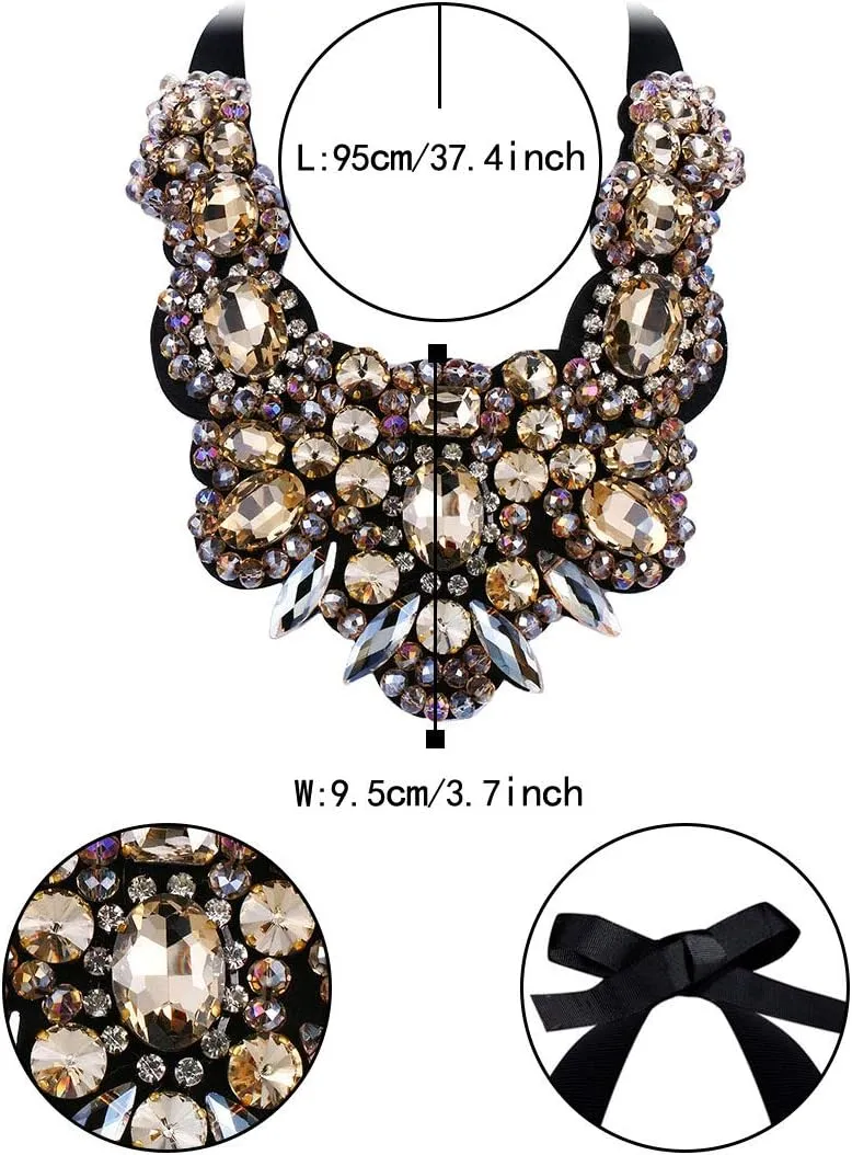 Flyonce Rhinestone Crystal Bib Chunky Collar Statement Necklace for Women Costume Jewelry