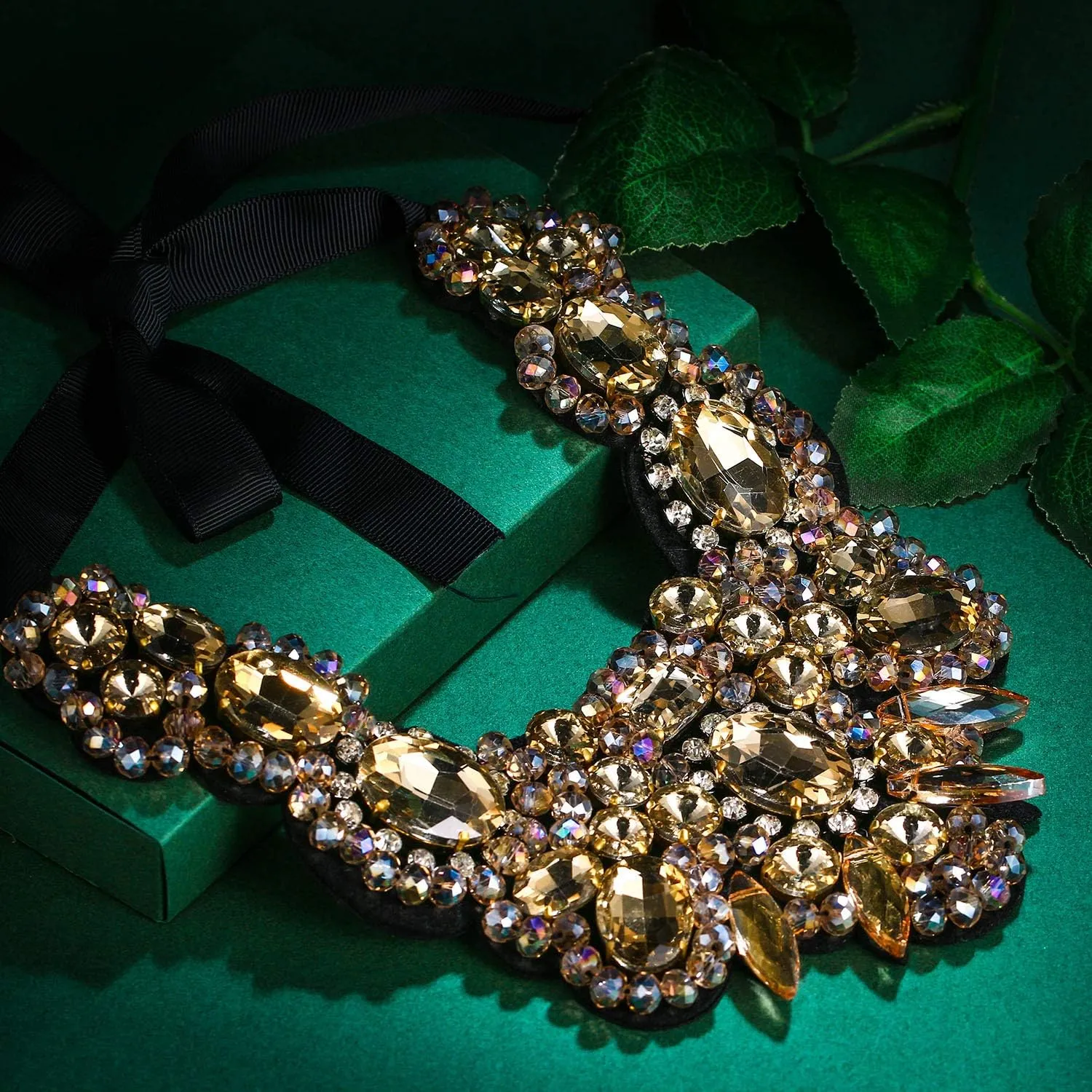 Flyonce Rhinestone Crystal Bib Chunky Collar Statement Necklace for Women Costume Jewelry