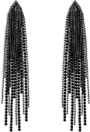 Flyonce Sparkly Rhinestone Chandelier Earrings, Crystal Statement Tassel Long Dangle Earrings fo Women s Black