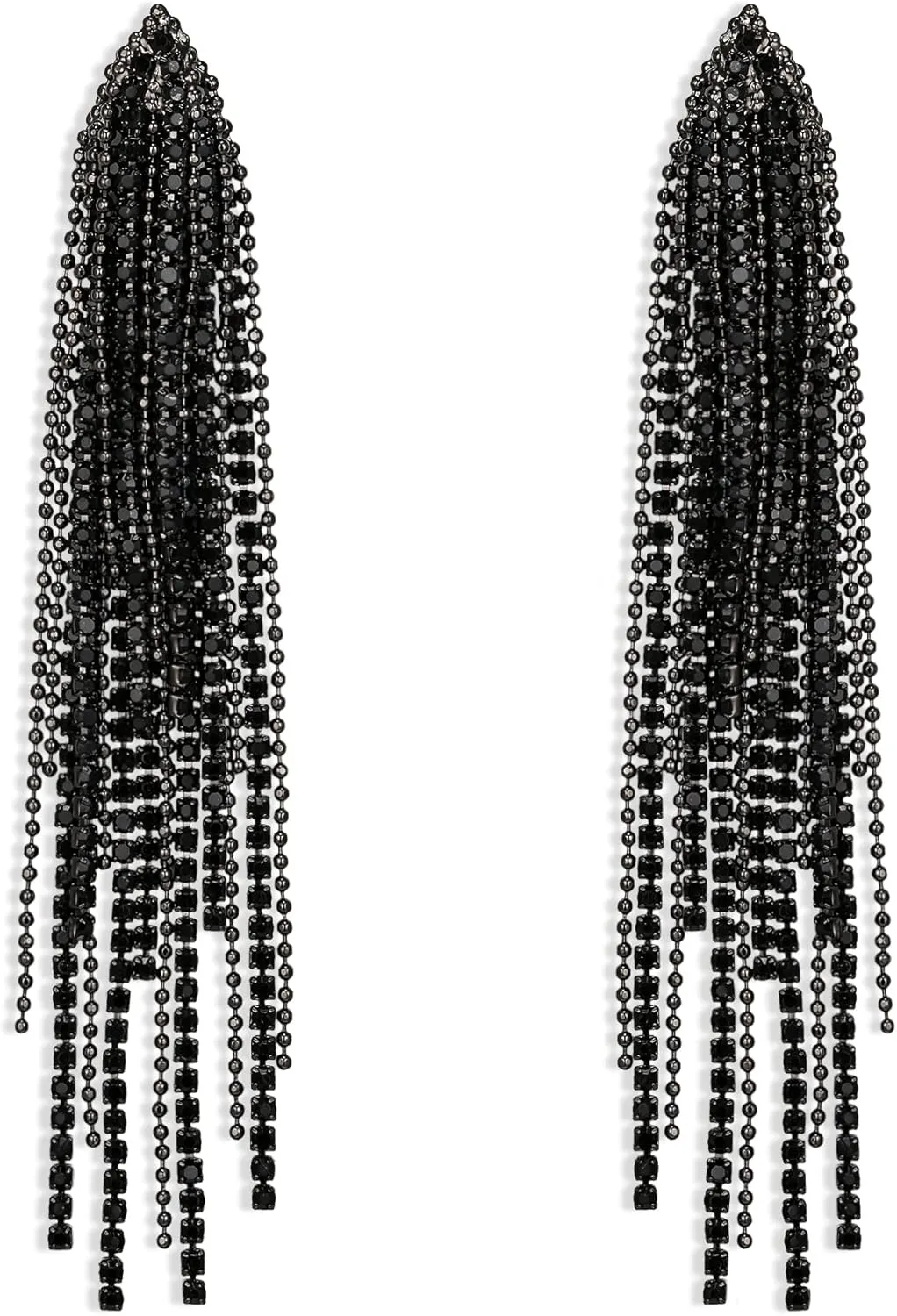 Flyonce Sparkly Rhinestone Chandelier Earrings, Crystal Statement Tassel Long Dangle Earrings fo Women s Black