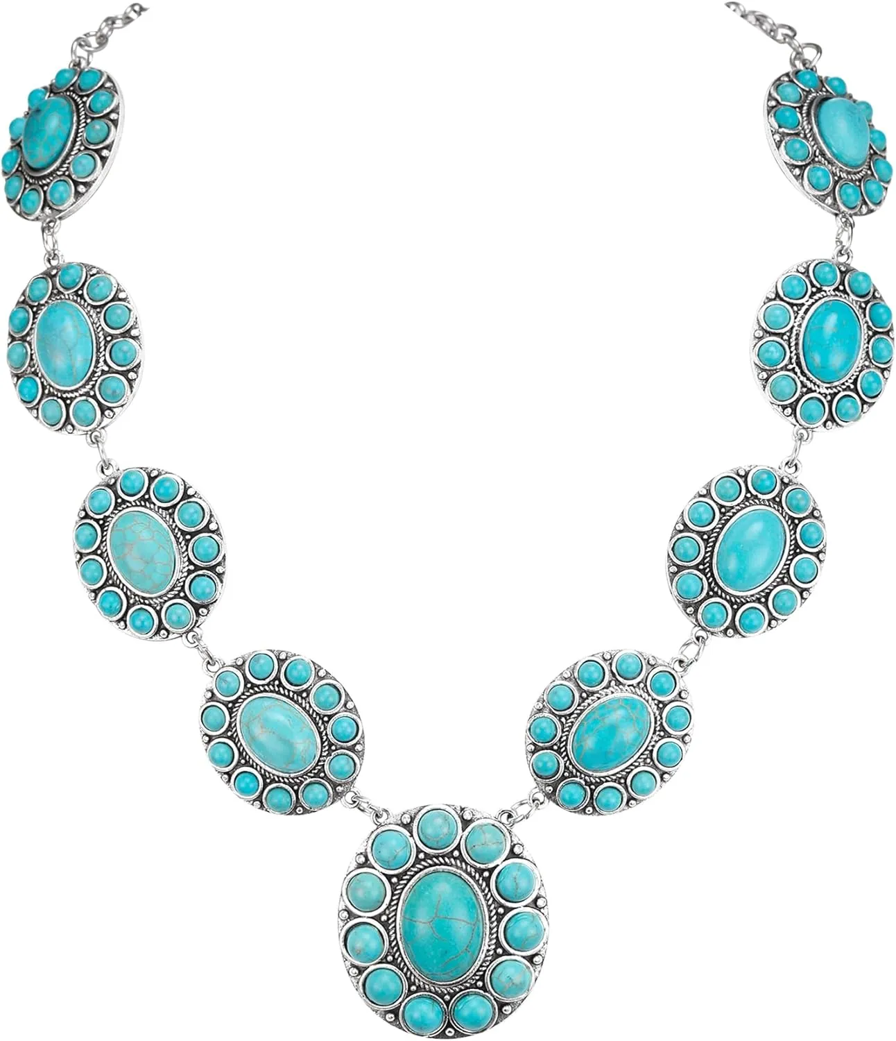 Flyonce Turquoise Necklace for Women, Vintage Boho Western Style Blue Turquoise Statement Bib Necklaces Fashion Jewelry for Summer
