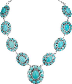 Flyonce Turquoise Necklace for Women, Vintage Boho Western Style Blue Turquoise Statement Bib Necklaces Fashion Jewelry for Summer