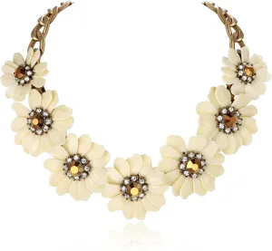 Flyonce White Flower Choker Necklace for Women Vintage Style Floral Bib Statement Necklaces Flowers Jewelry for Summer Beach Holiday