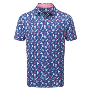 Footjoy Jungle Leaves Golf Polo Shirt - Sapphire/Rose/Mist