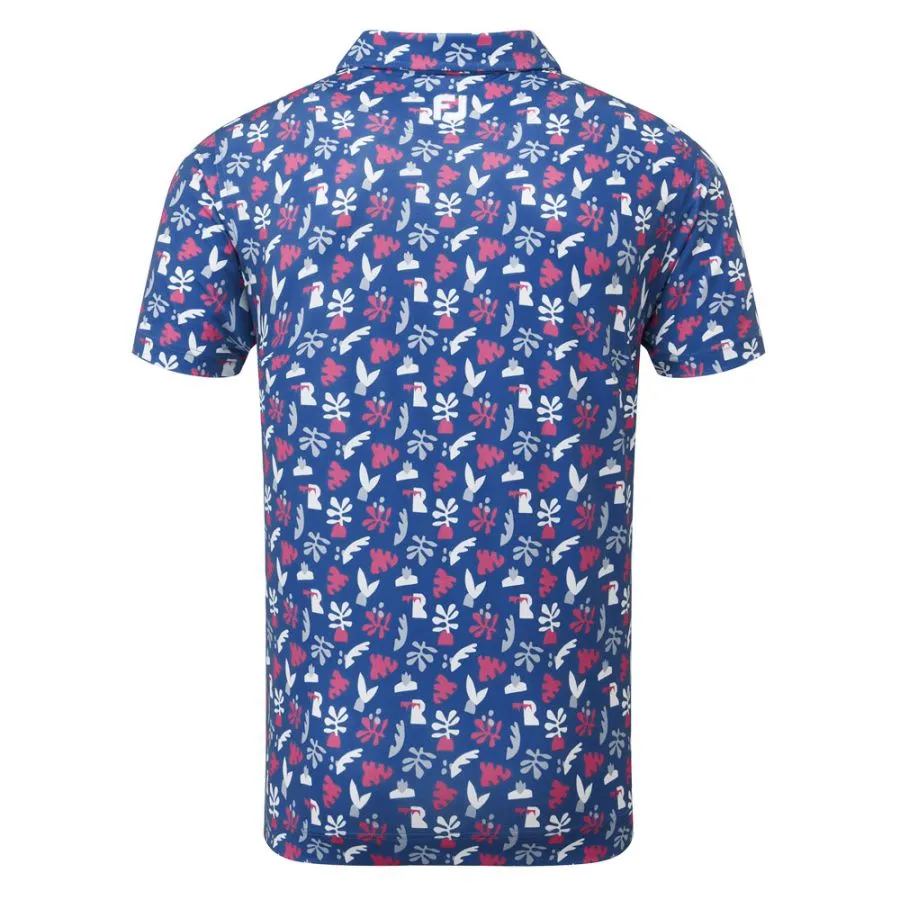 Footjoy Jungle Leaves Golf Polo Shirt - Sapphire/Rose/Mist