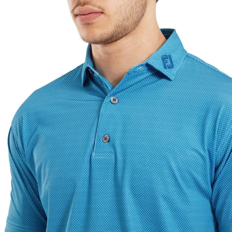 Footjoy Octagon Print Lisle Golf Polo Shirt -  Blue / Ocean