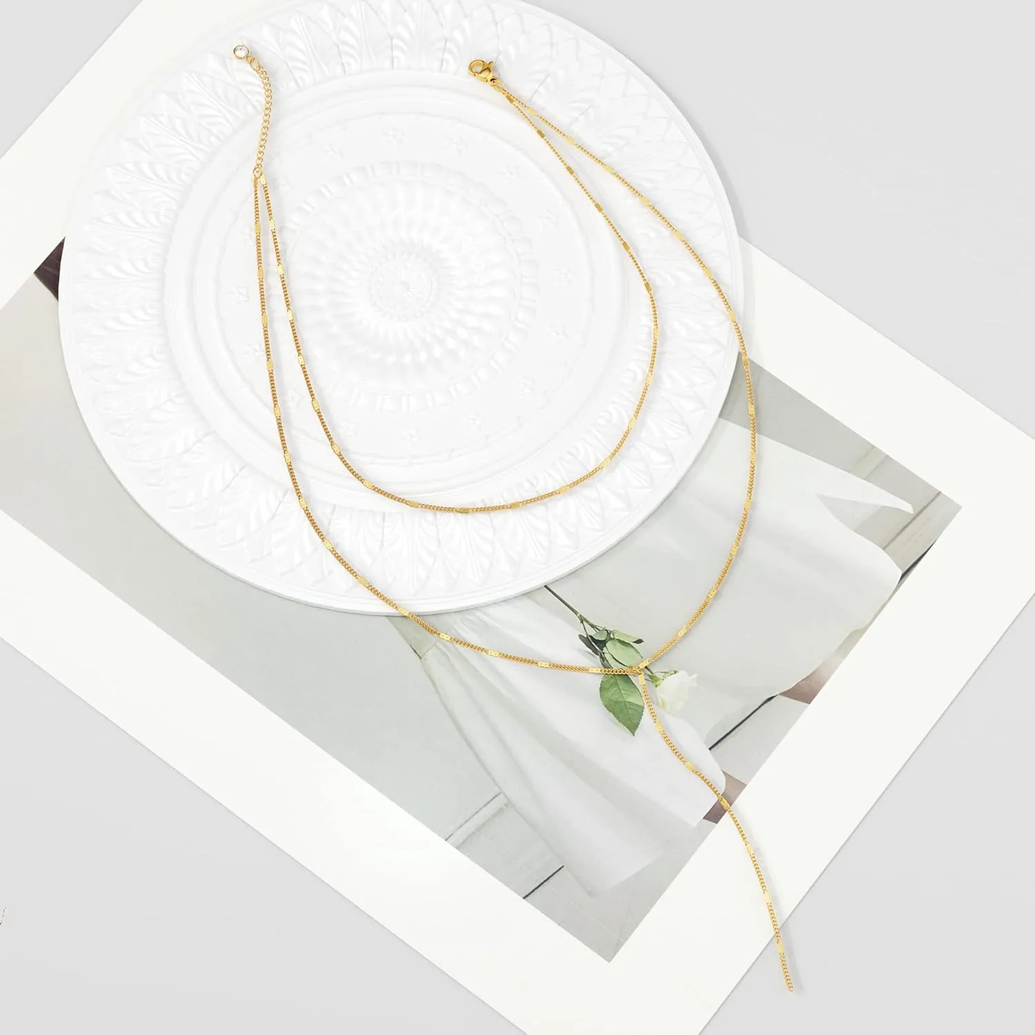 Foxgirl Lariat Gold Necklace for Women, Dainty Long Necklace 14k Gold Plated/Silver Y-Shaped Pendant Necklace Trendy Layered Cz Beaded Chain Drop Necklaces Simple Gold Jewelry For Women Gift