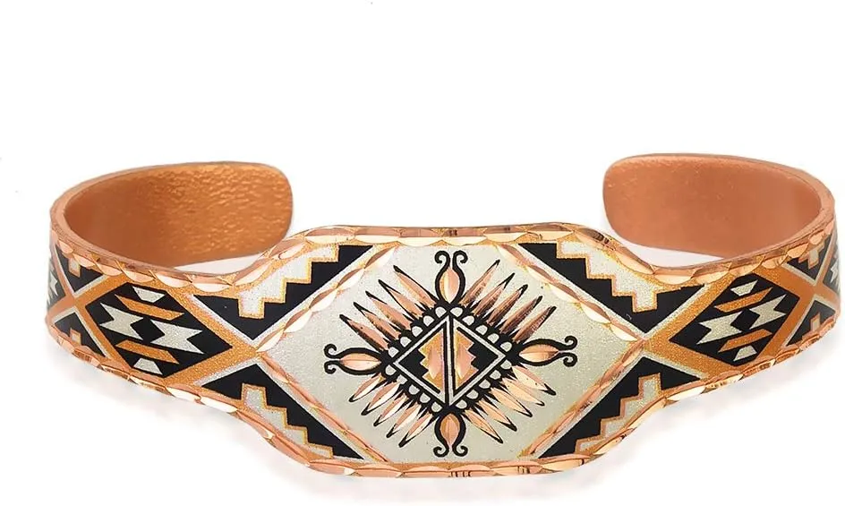 FRONT LINE JEWELRY Artisan-crafted Watch Style Native American Bracelets for Unisex Unique Copper Bracelets with Sunburst Motif