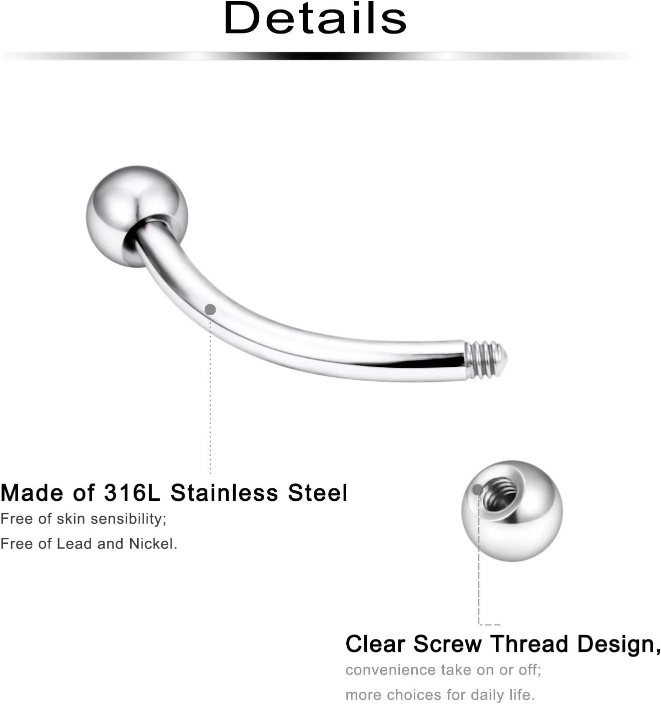 Ftovosyo 16G Surgical Steel Daith Rook Earring 8mm 10mm Curved Barbell Belly Lip Ring Eyebrow Rings Piercing Jewelry for Women Men