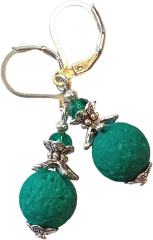 Ful Lava Rock And Crystal Drops Hand Dark Teal Artisan Earrings Jewelry Handmade Dangle Leverback Vintage Crafted For Women
