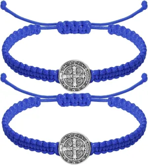 Fumete 2 Pcs Catholic Bracelets Saint Benedict Medal Gifts Adjustable String Bracelets Religious Gifts for Men Women Birthday Holiday